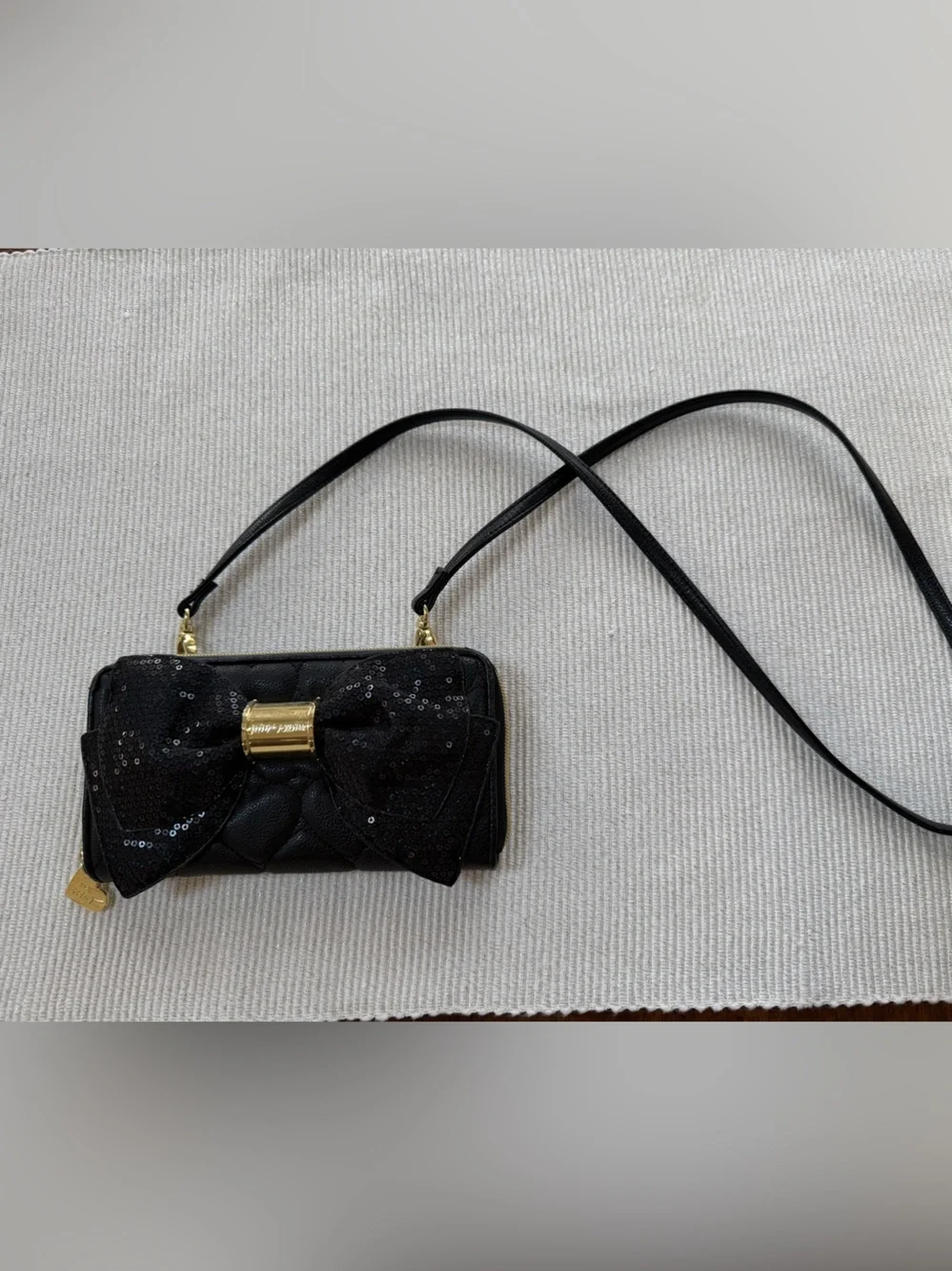 Betsey Johnson Black Sequin Bow Crossbody Wallet